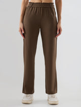 Women Trackpant Straight Fit Brown Mid Rise