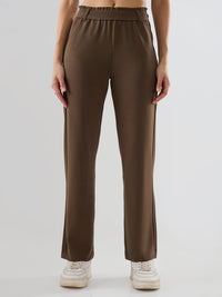 Women Trackpant Straight Fit Brown Mid Rise