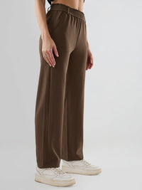 Women Trackpant Straight Fit Brown Mid Rise