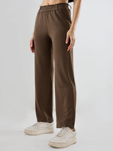 Women Trackpant Straight Fit Brown Mid Rise