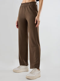 Women Trackpant Straight Fit Brown Mid Rise