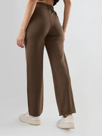 Women Trackpant Straight Fit Brown Mid Rise