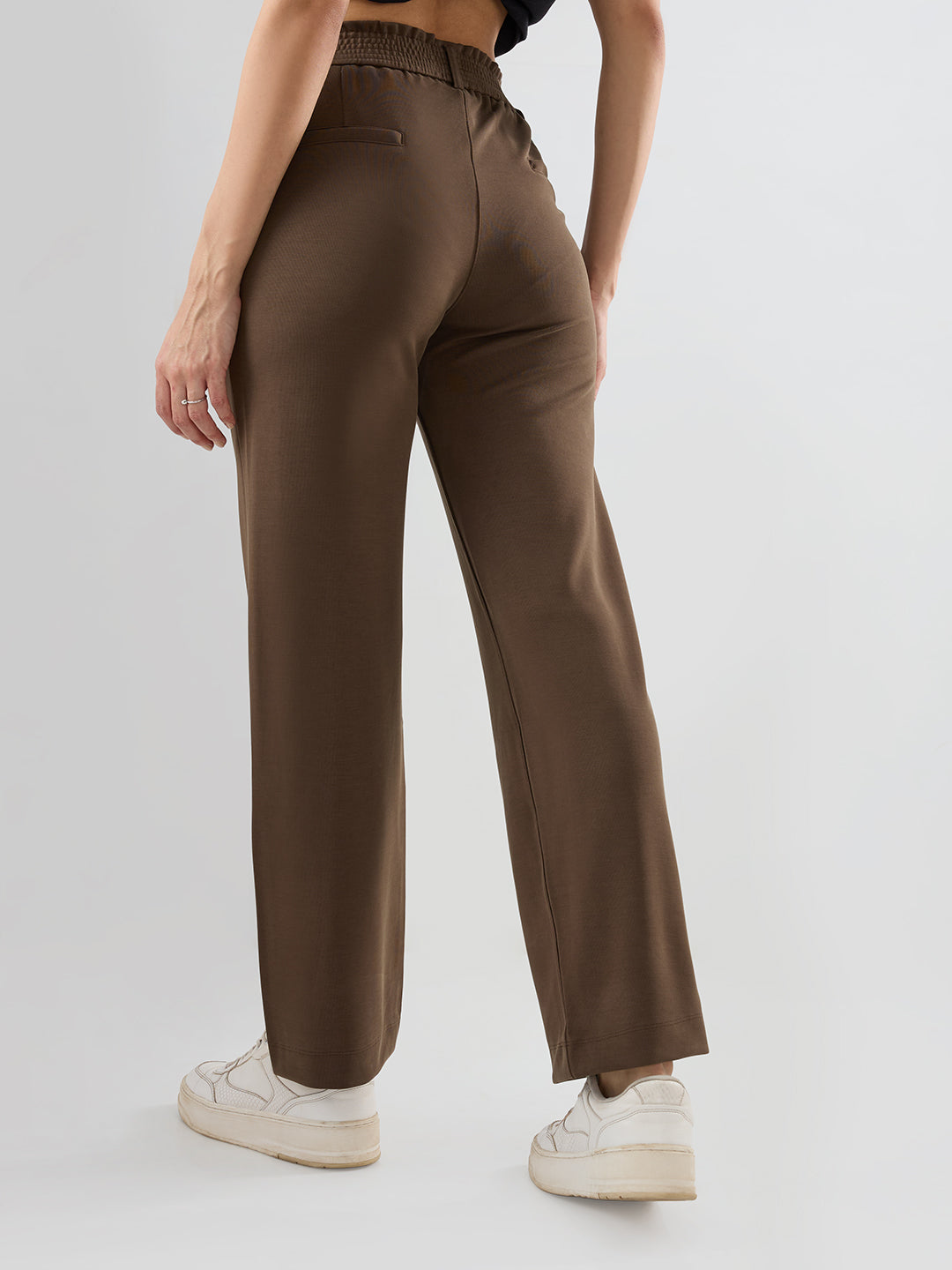Women Trackpant Straight Fit Brown Mid Rise