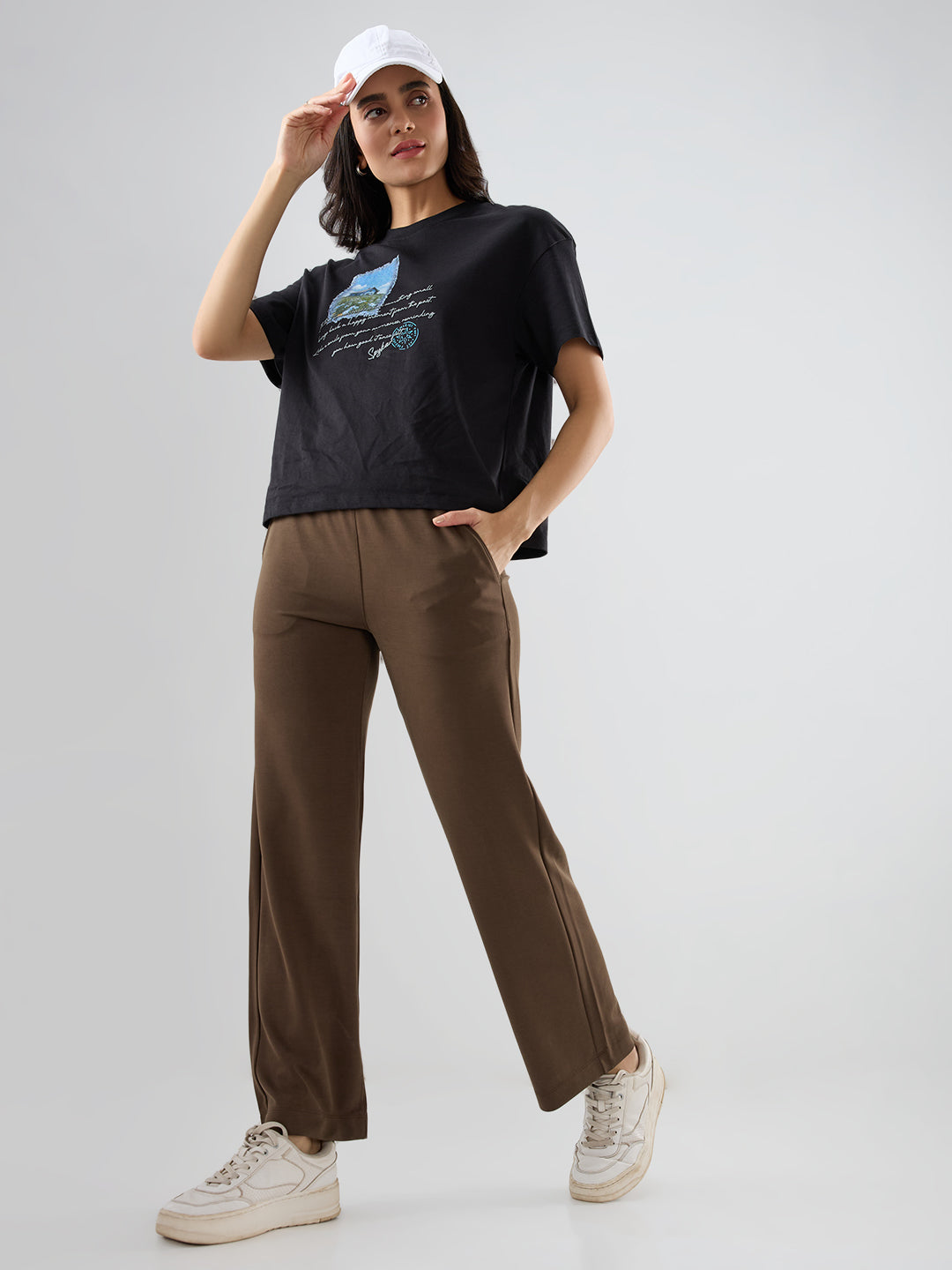 Women Trackpant Straight Fit Brown Mid Rise