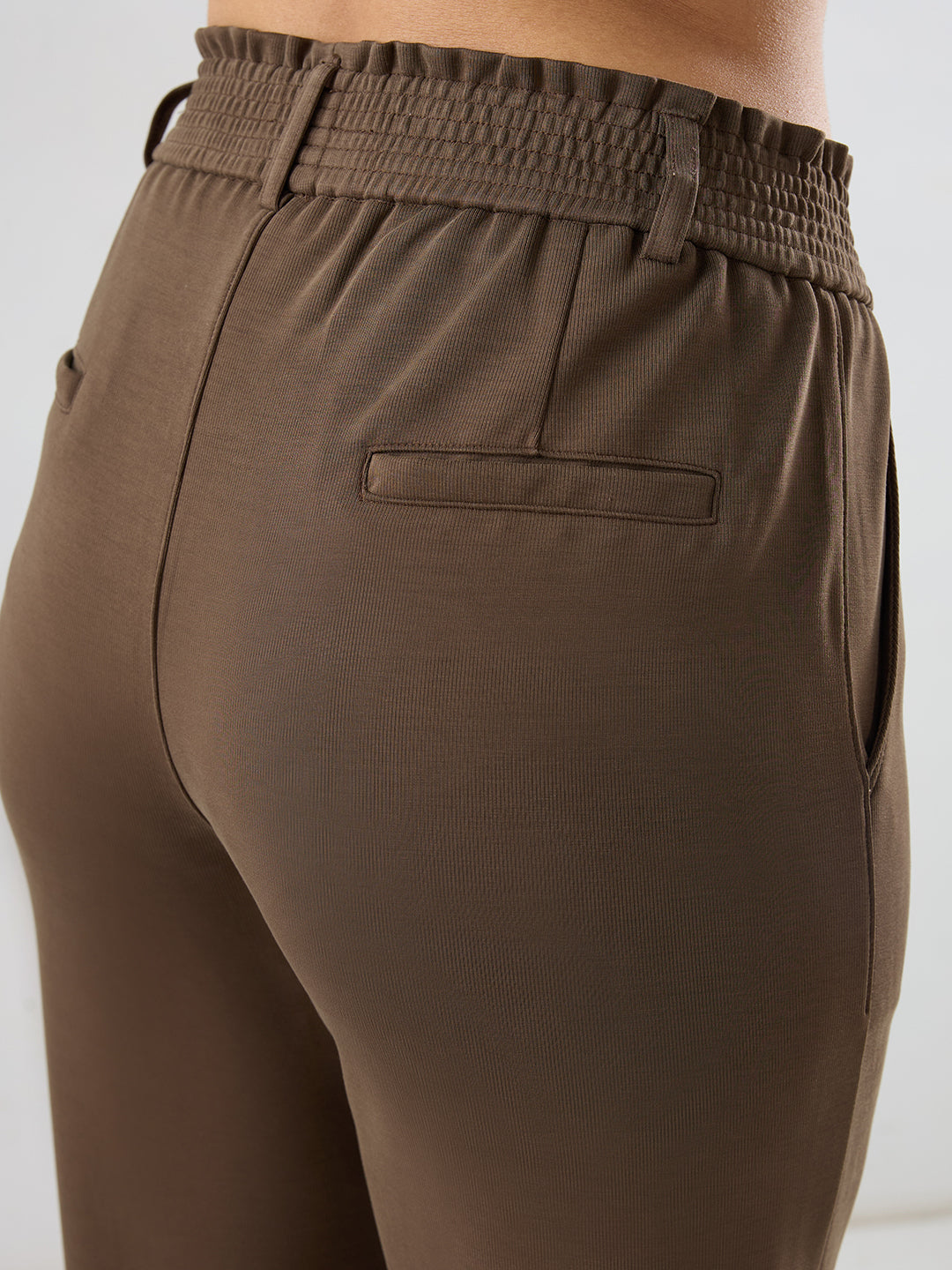 Women Trackpant Straight Fit Brown Mid Rise
