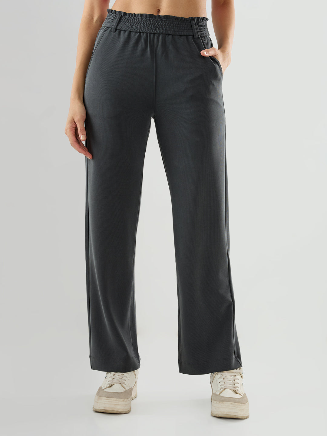 Women Trackpant Straight Fit Grey Mid Rise