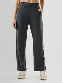 Women Trackpant Straight Fit Grey Mid Rise