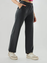 Women Trackpant Straight Fit Grey Mid Rise