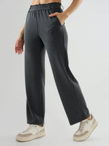 Women Trackpant Straight Fit Grey Mid Rise
