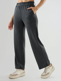 Women Trackpant Straight Fit Grey Mid Rise