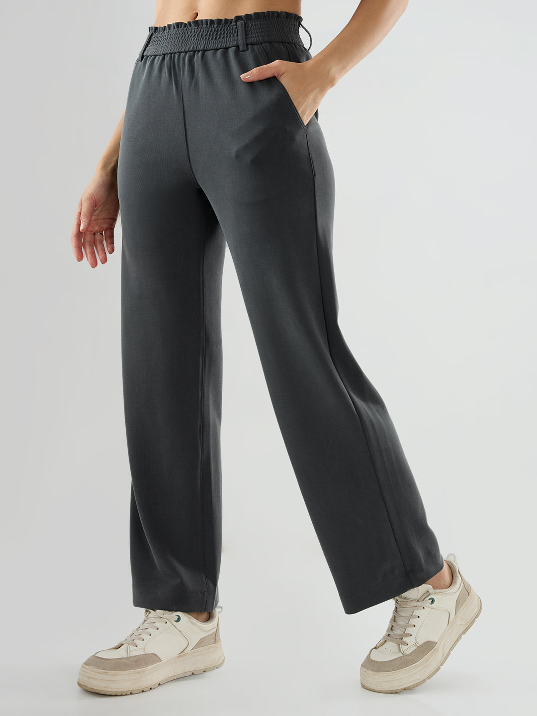 Women Trackpant Straight Fit Grey Mid Rise