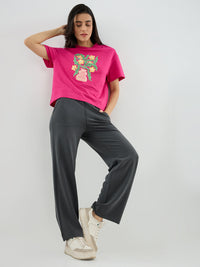 Women Trackpant Straight Fit Grey Mid Rise