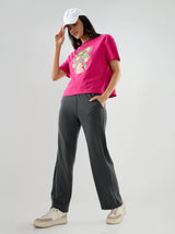 Women Trackpant Straight Fit Grey Mid Rise
