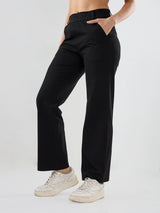 Women Trackpant Straight Fit Black Mid Rise