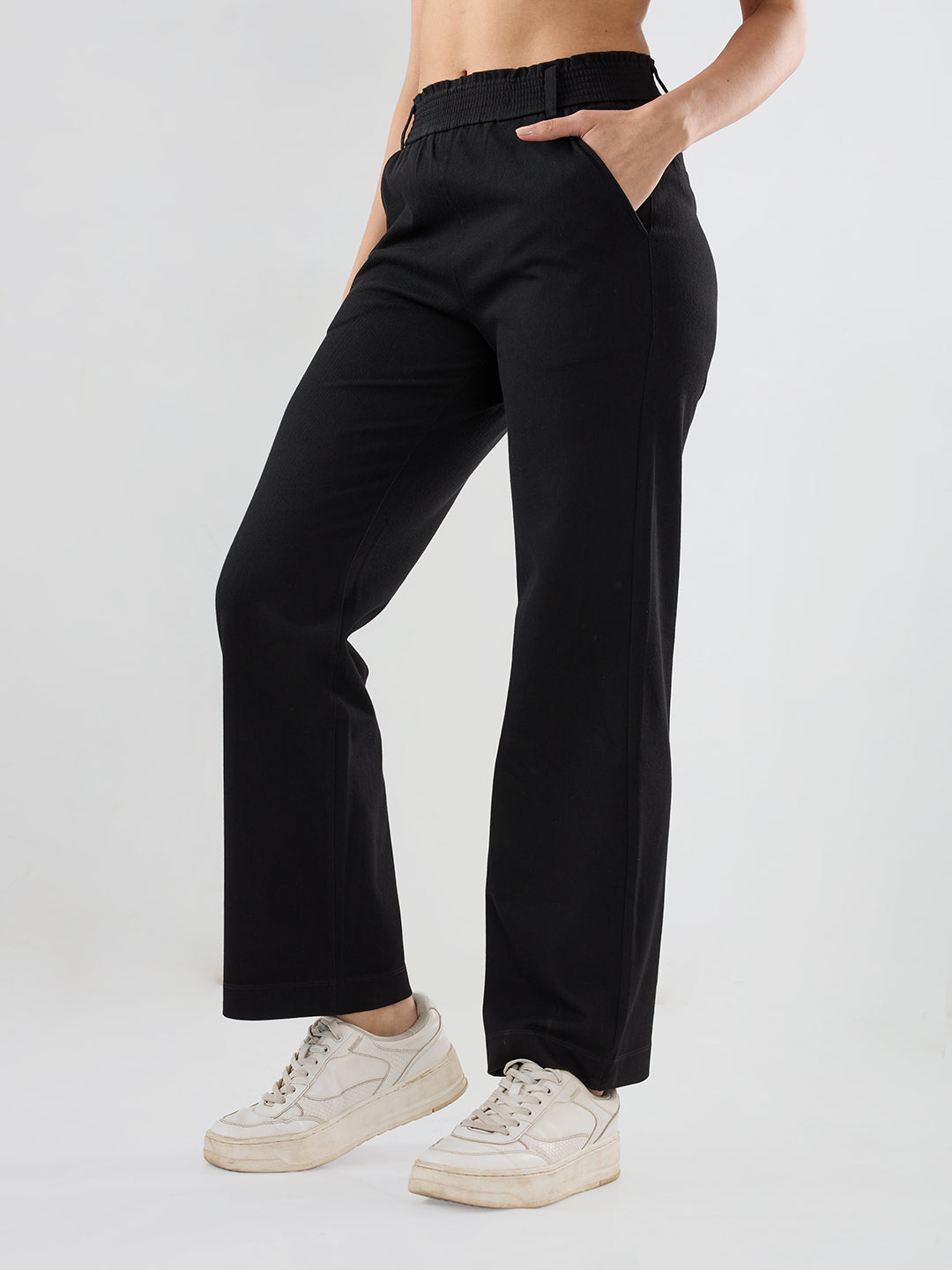 Women Trackpant Straight Fit Black Mid Rise
