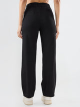 Women Trackpant Straight Fit Black Mid Rise