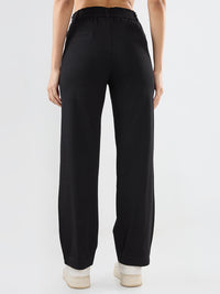 Women Trackpant Straight Fit Black Mid Rise