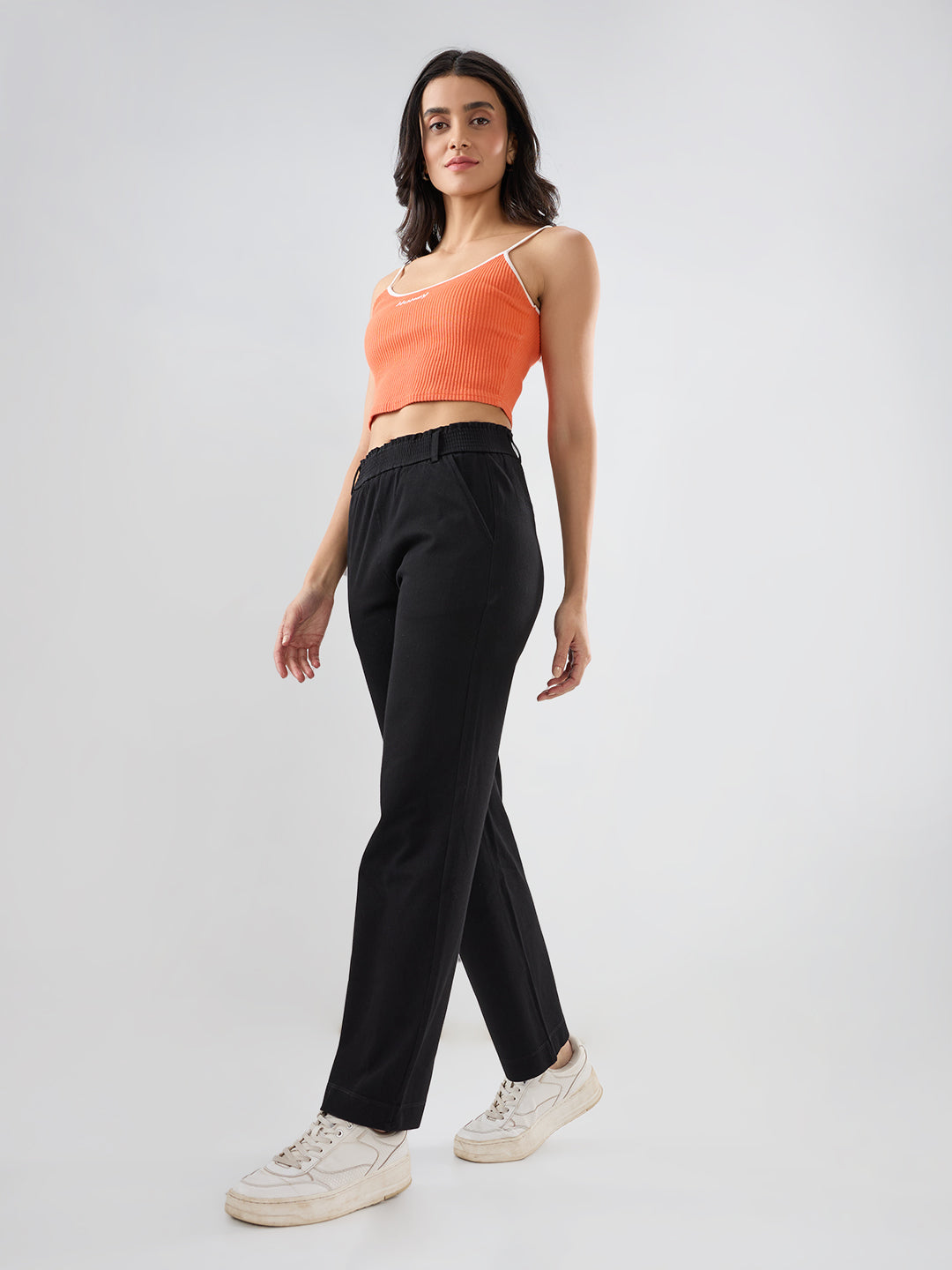 Women Trackpant Straight Fit Black Mid Rise