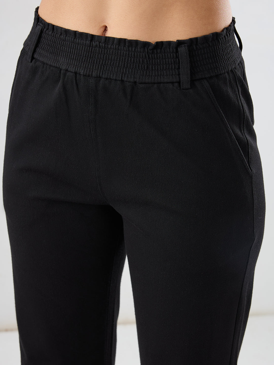 Women Trackpant Straight Fit Black Mid Rise