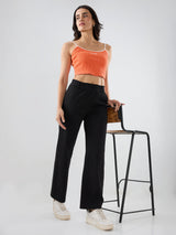 Women Trackpant Straight Fit Black Mid Rise