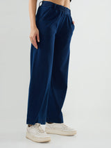 Women Trackpant Straight Fit Dark Blue Mid Rise