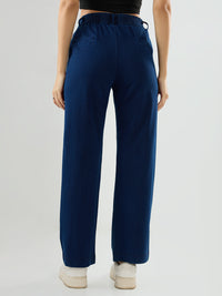 Women Trackpant Straight Fit Dark Blue Mid Rise