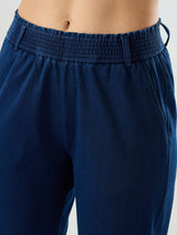 Women Trackpant Straight Fit Dark Blue Mid Rise