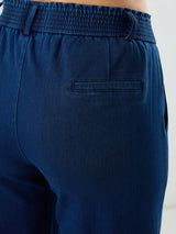 Women Trackpant Straight Fit Dark Blue Mid Rise