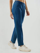Women Trackpant Straight Fit Mid Blue Mid Rise