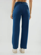 Women Trackpant Straight Fit Mid Blue Mid Rise