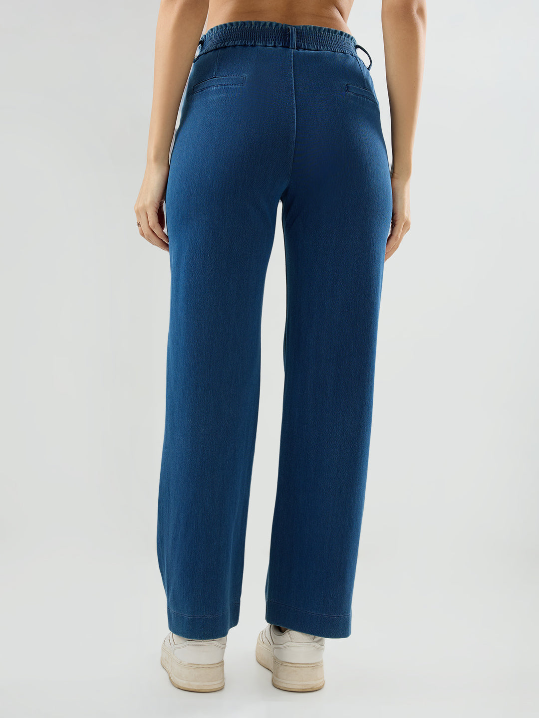 Women Trackpant Straight Fit Mid Blue Mid Rise