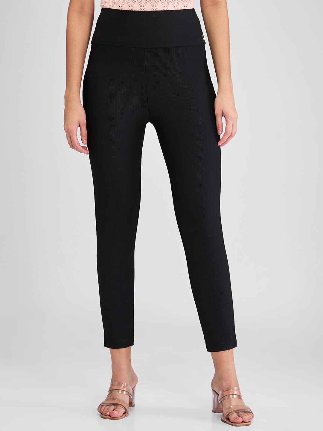 Spykar Black Skinny Fit High Rise Knit Trackpants For Women