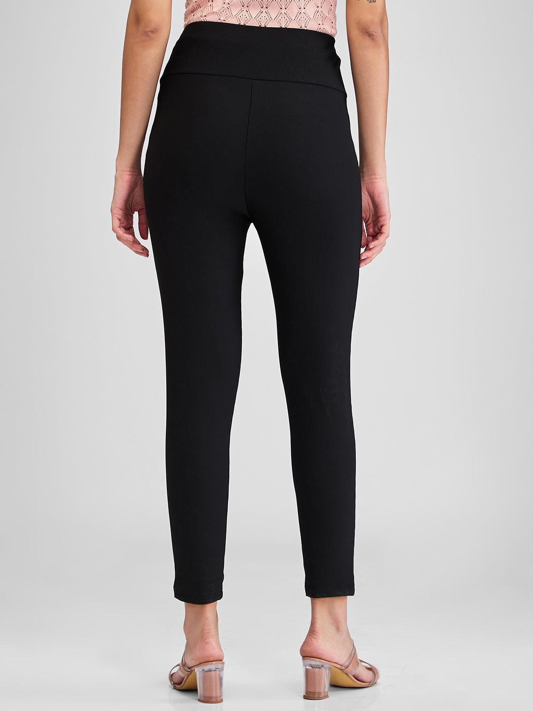 Spykar Black Skinny Fit High Rise Knit Trackpants For Women