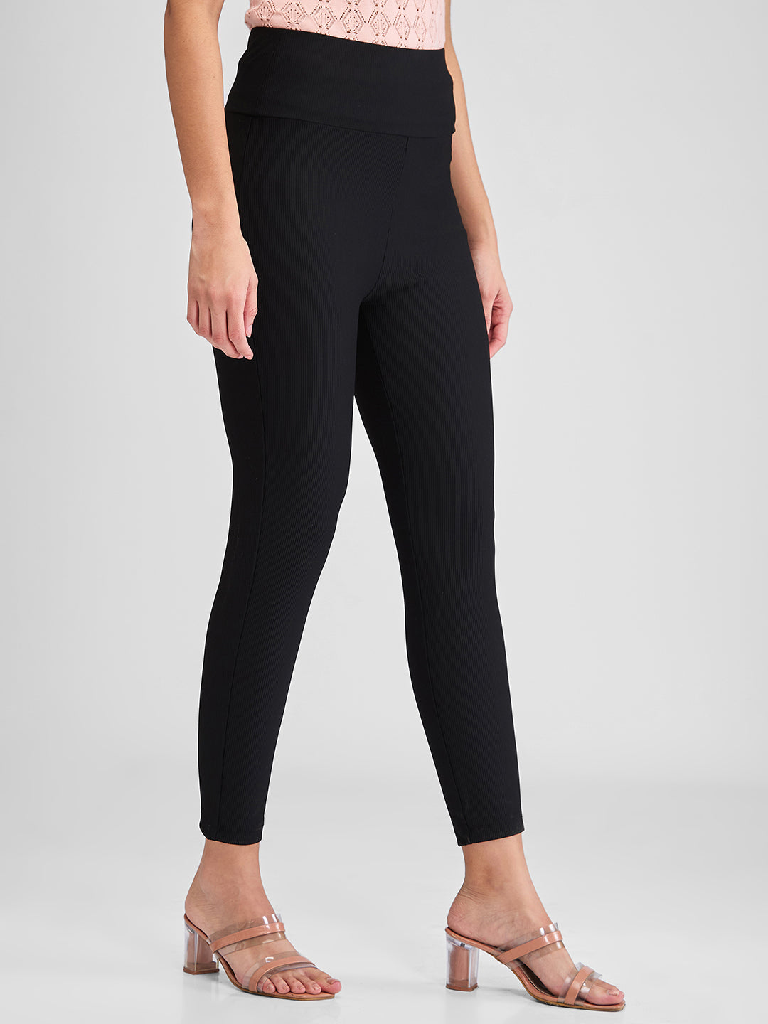 Spykar Black Skinny Fit High Rise Knit Trackpants For Women