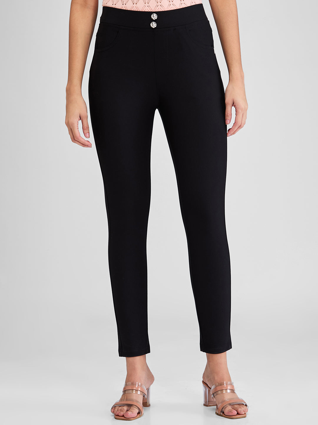 Spykar Black Skinny Fit High Rise Knit Trackpants For Women