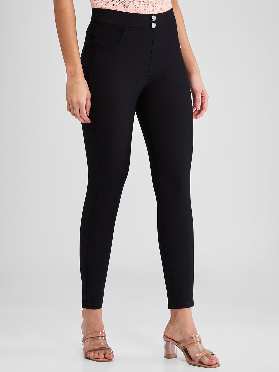 Spykar Black Skinny Fit High Rise Knit Trackpants For Women