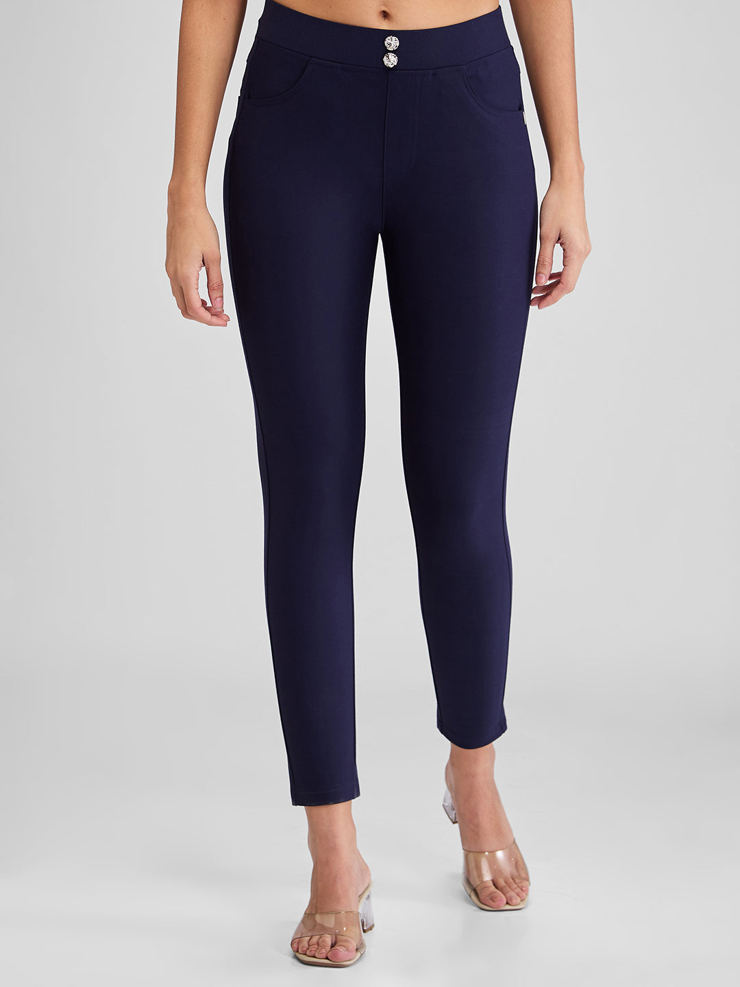 Spykar Blue Skinny Fit High Rise Knit Trackpants For Women