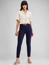 Women Trackpant Skinny Fit Blue High Rise