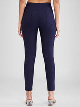 Women Trackpant Skinny Fit Blue High Rise