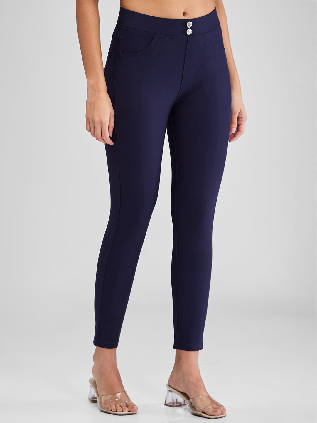 Spykar Blue Skinny Fit High Rise Knit Trackpants For Women