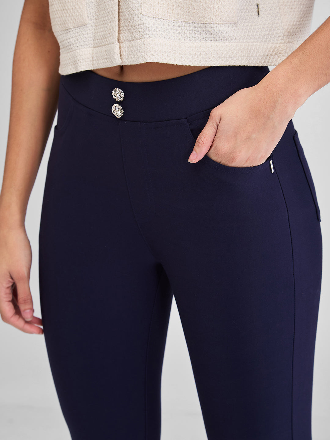 Spykar Blue Skinny Fit High Rise Knit Trackpants For Women