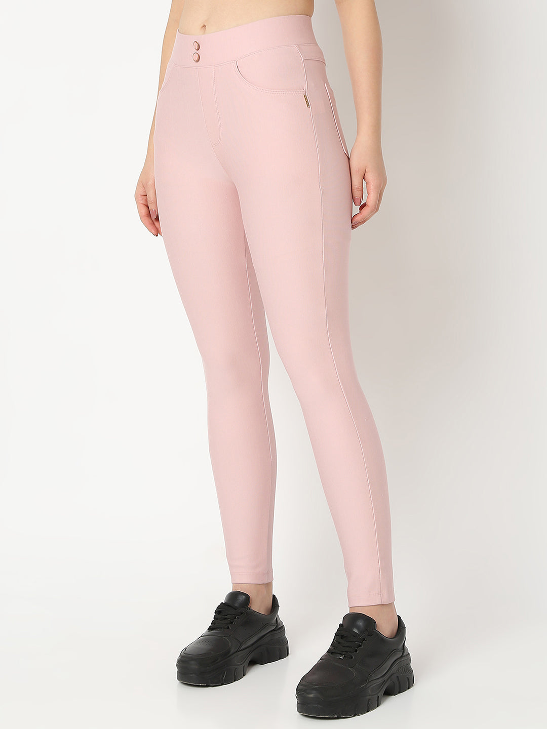 Spykar Peach Pink Skinny Fit Trackpant For Women