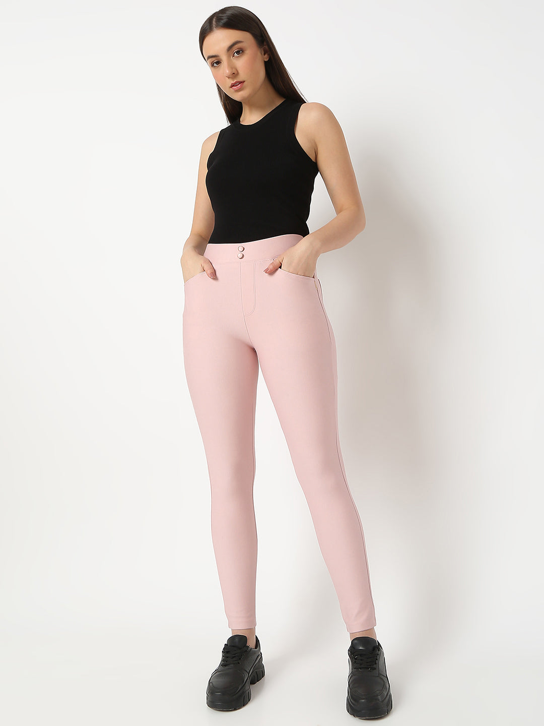 Spykar Peach Pink Skinny Fit Trackpant For Women