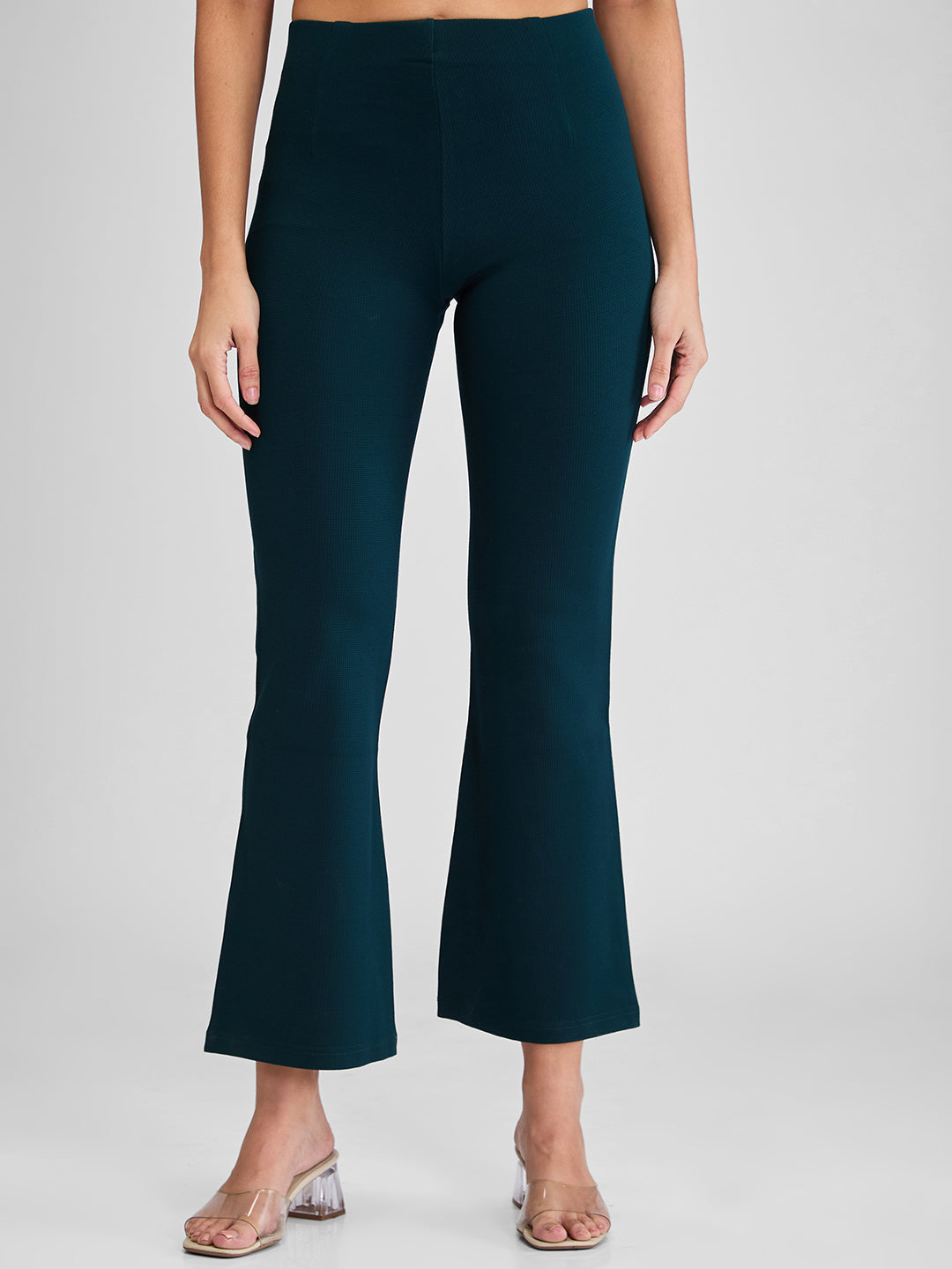 Spykar Green Boot Cut Fit High Rise Knit Trackpants For Women