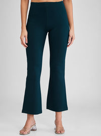 Women Trackpant Green Boot Cut Fit High Rise