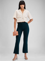 Women Trackpant Green Boot Cut Fit High Rise