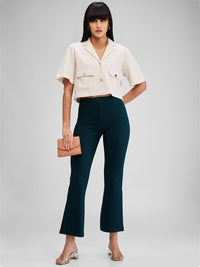 Women Trackpant Green Boot Cut Fit High Rise