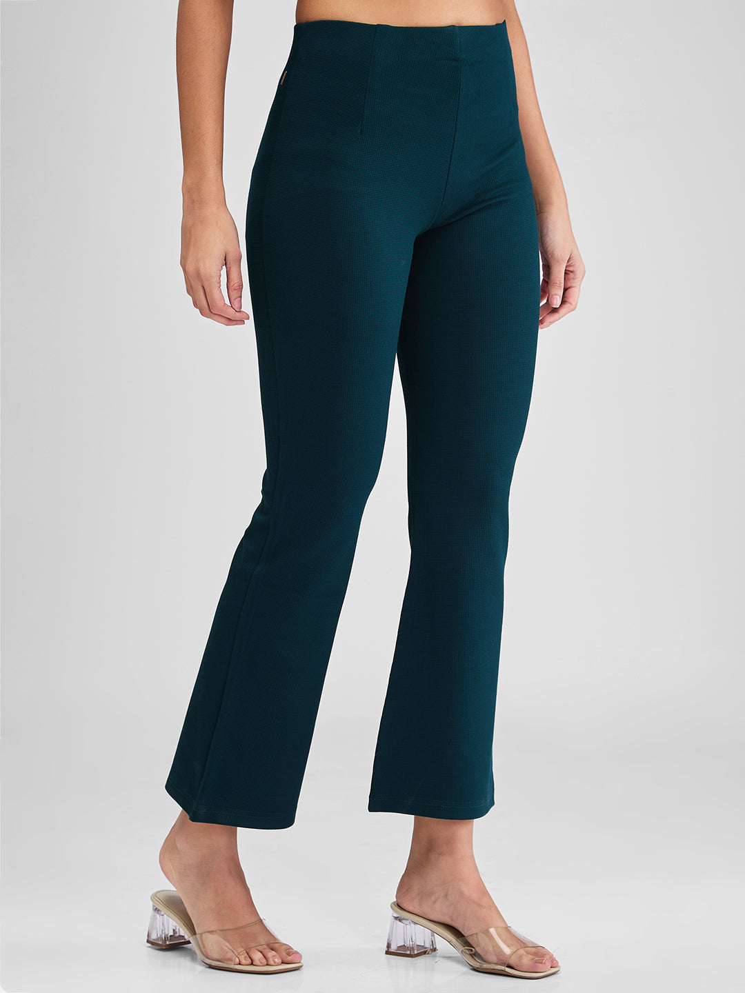 Women Trackpant Green Boot Cut Fit High Rise