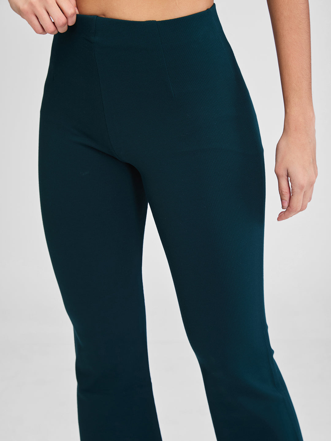 Spykar Green Boot Cut Fit High Rise Knit Trackpants For Women