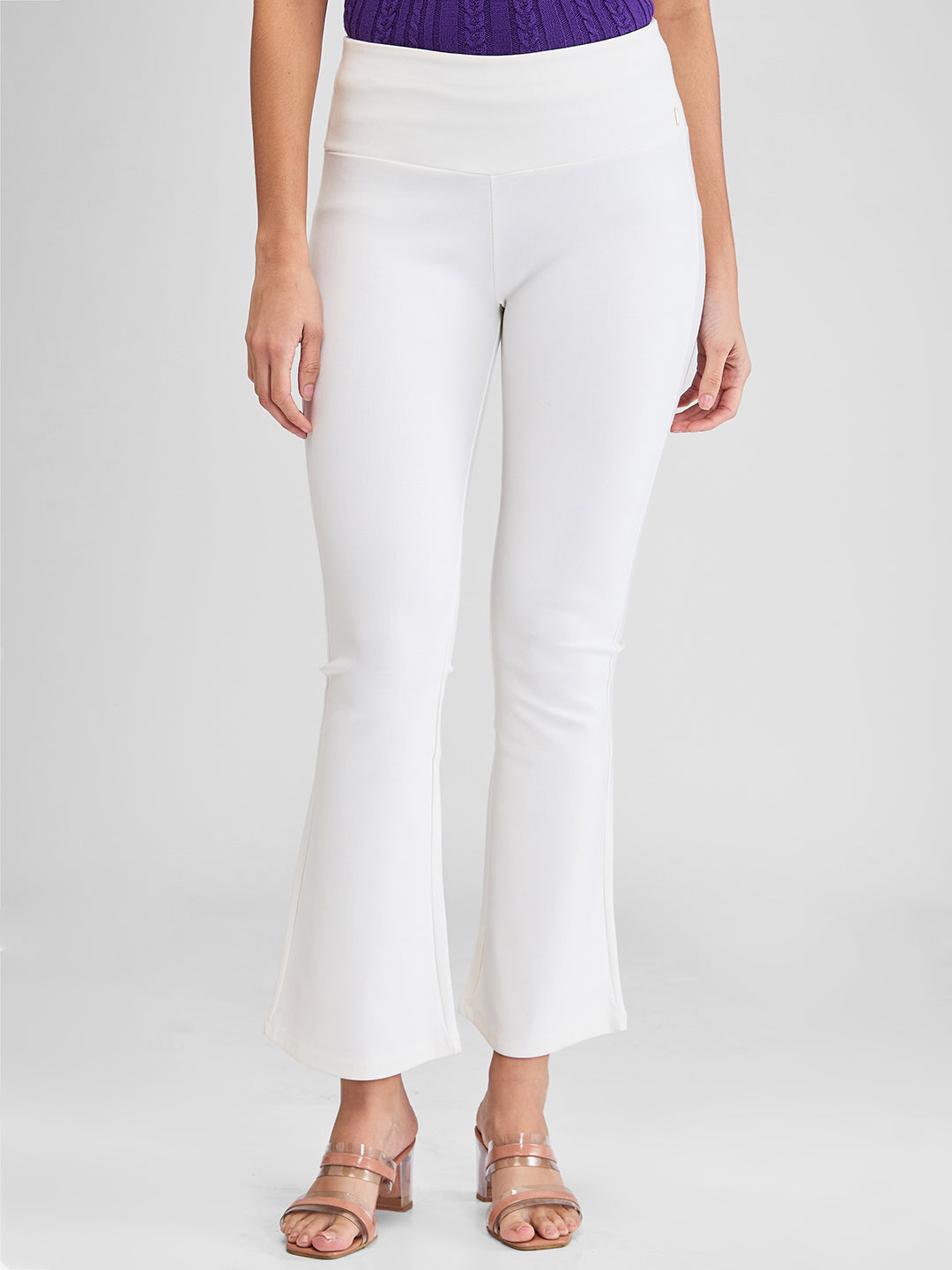 Spykar White Boot Cut Fit High Rise Knit Trackpants For Women